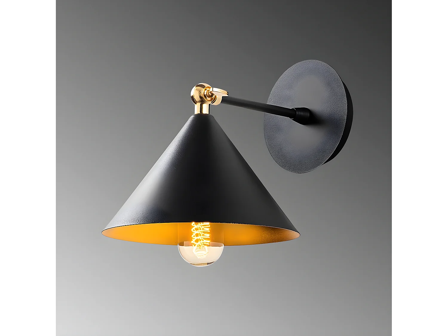 Applique Harvey de style nordique avec abat-jour noir et détail doré 1xE27