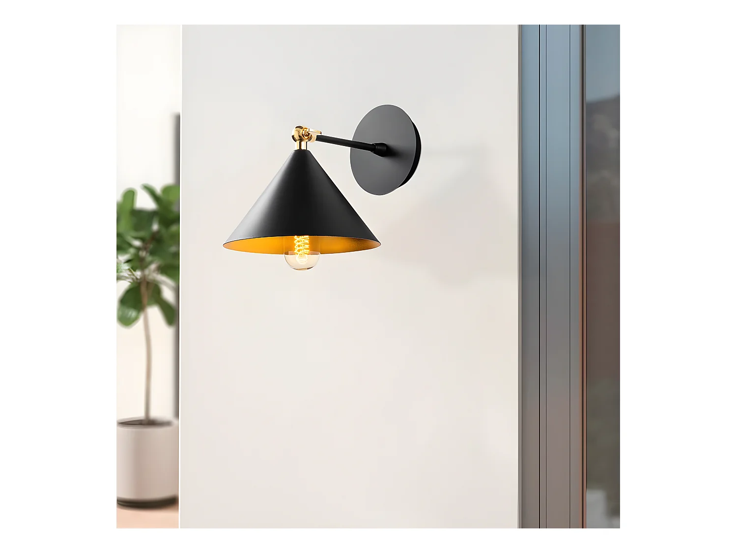 Applique Harvey de style nordique avec abat-jour noir et détail doré 1xE27