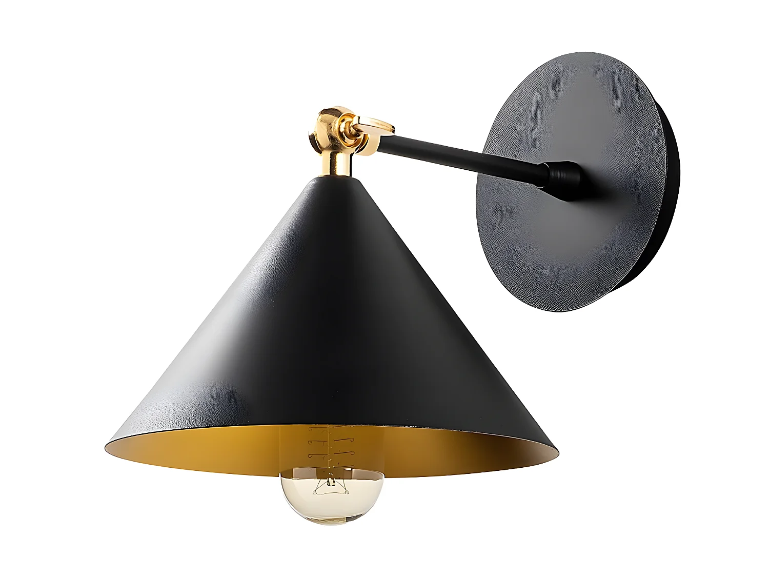 Applique Harvey de style nordique avec abat-jour noir et détail doré 1xE27