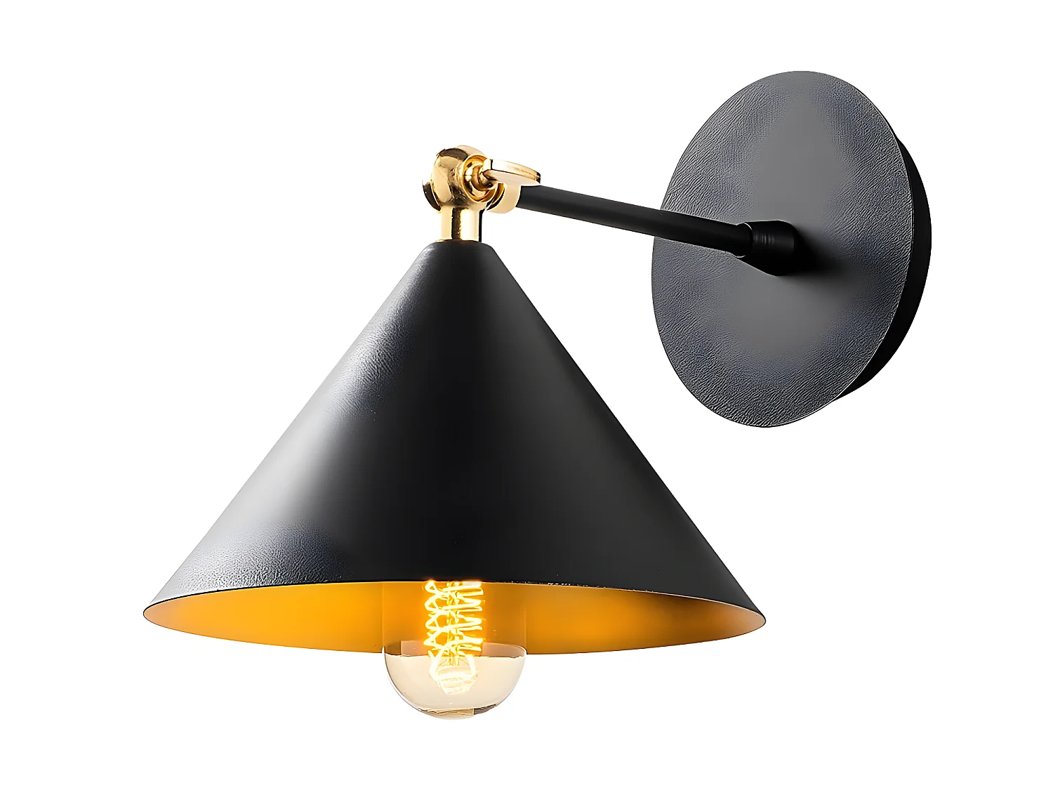 Applique Harvey de style nordique avec abat-jour noir et détail doré 1xE27