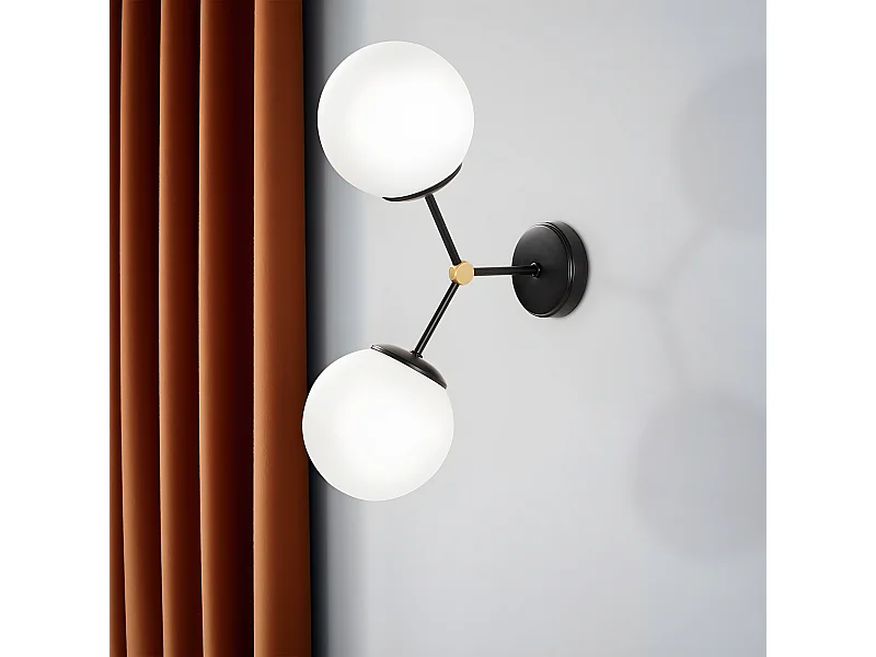 Candeeiro de parede Mulen estilo nórdico preto com 2 bolas de vidro 2xE27