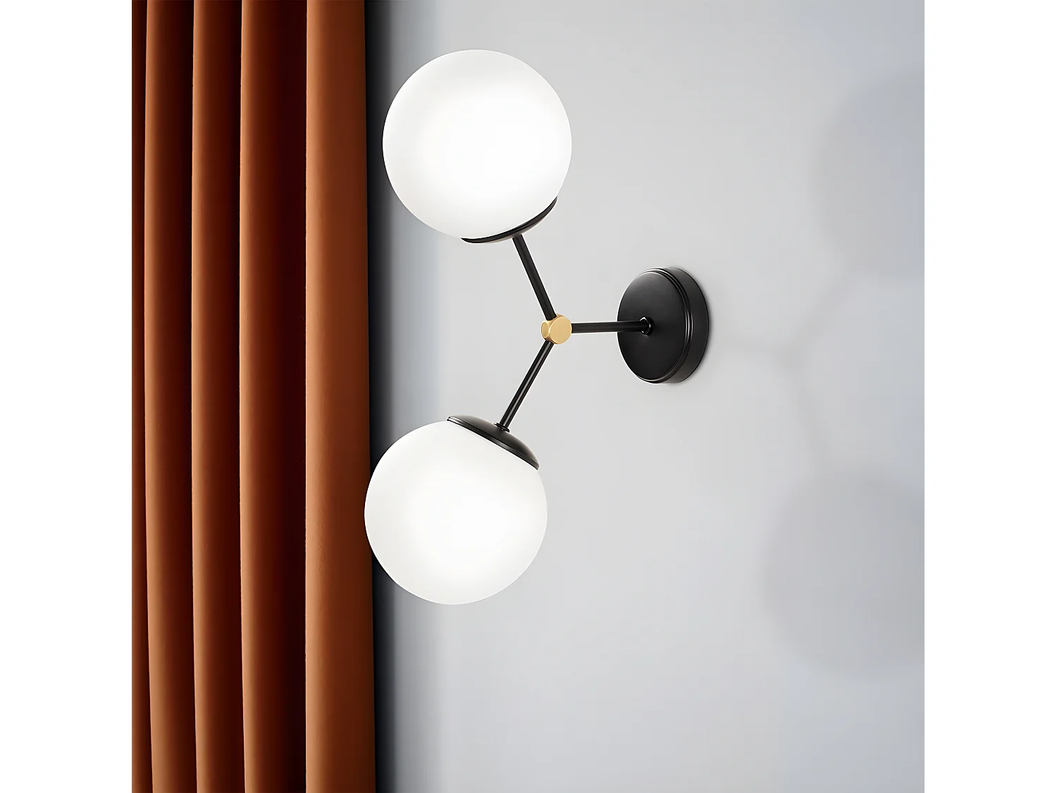 Wandleuchte Mulen im nordischen Stil in Schwarz mit 2 Glaskugeln 2xE27