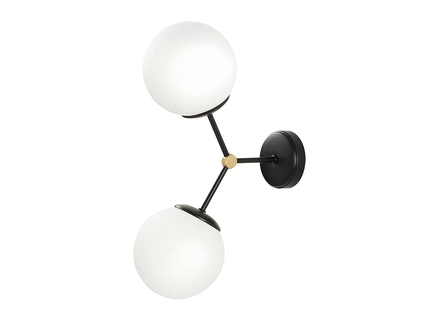 Wandleuchte Mulen im nordischen Stil in Schwarz mit 2 Glaskugeln 2xE27