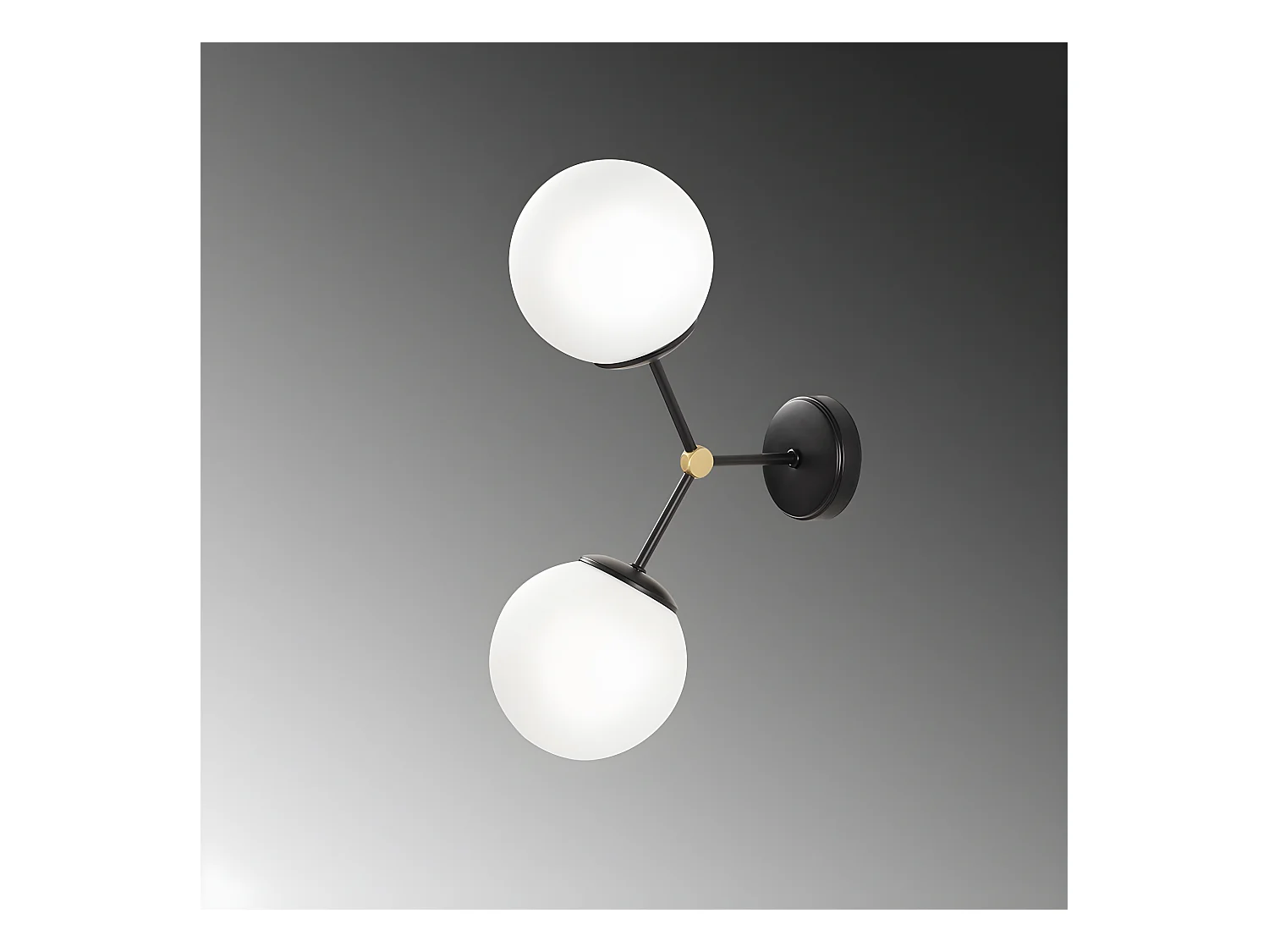 Wandleuchte Mulen im nordischen Stil in Schwarz mit 2 Glaskugeln 2xE27