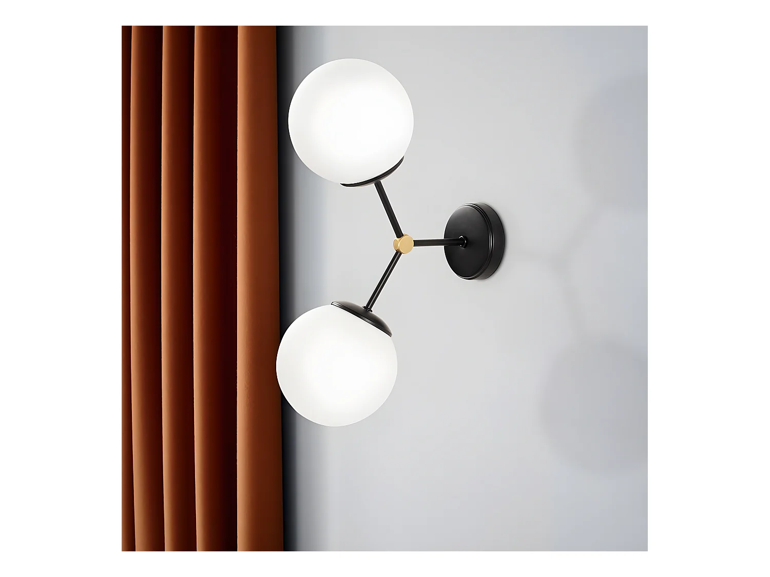 Applique murale Mulen de style nordique noire avec 2 sphères en verre 2xE27