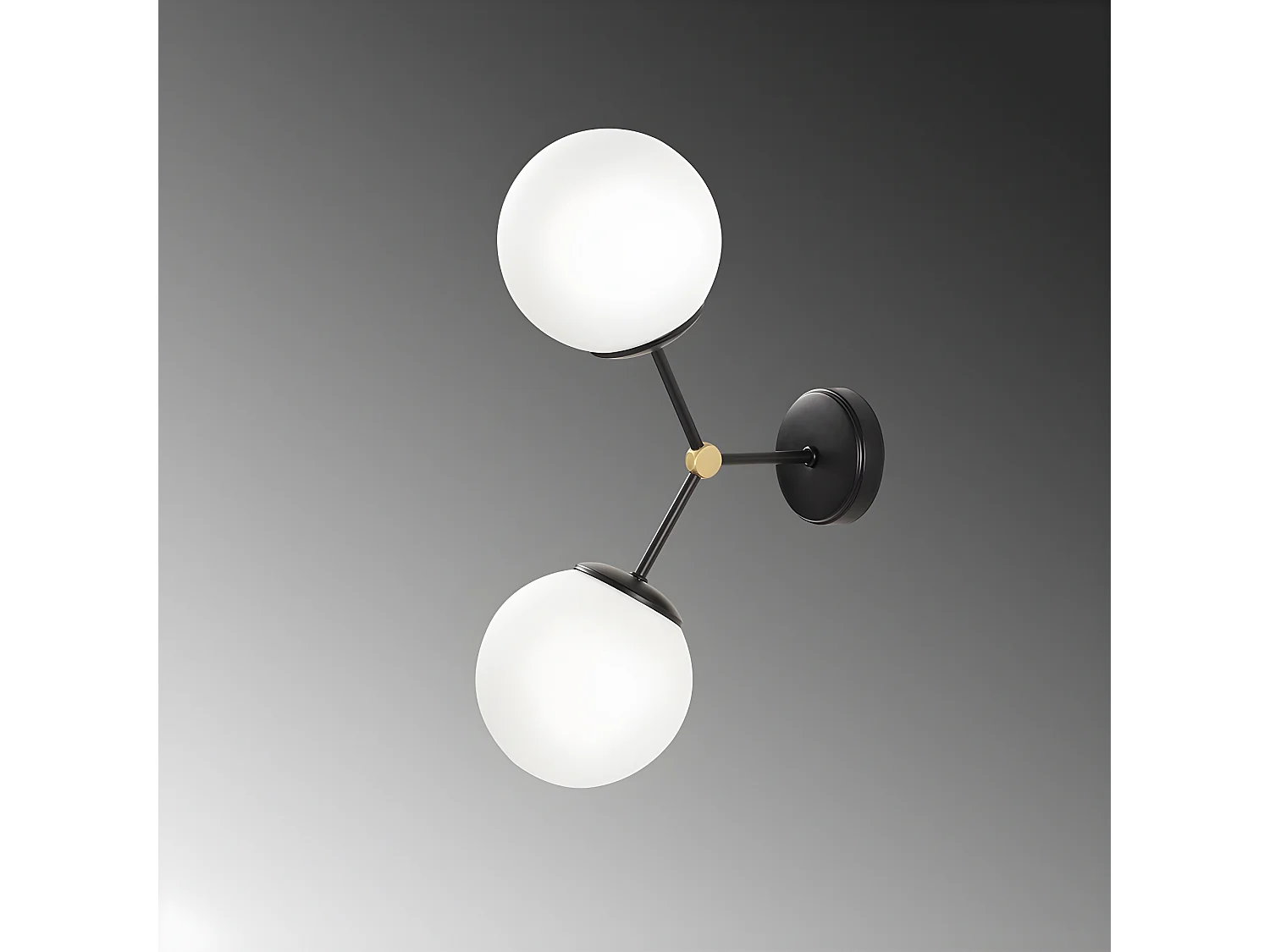 Candeeiro de parede Mulen estilo nórdico preto com 2 bolas de vidro 2xE27