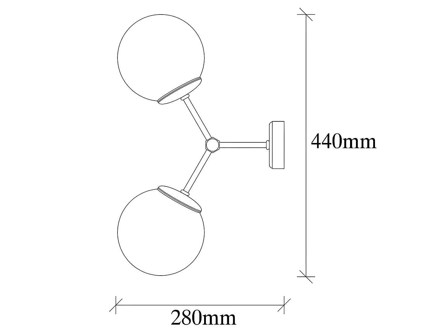 Candeeiro de parede Mulen estilo nórdico preto com 2 bolas de vidro 2xE27
