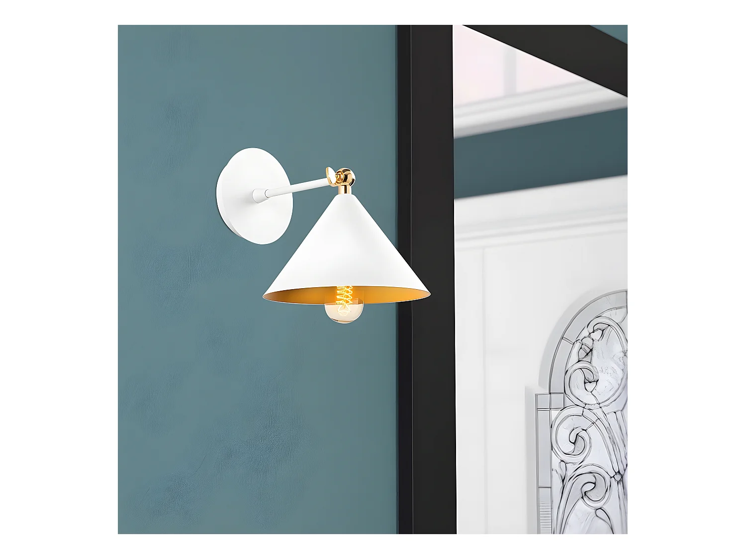 Applique Harvey de style nordique avec abat-jour blanc et détail doré 1xE27