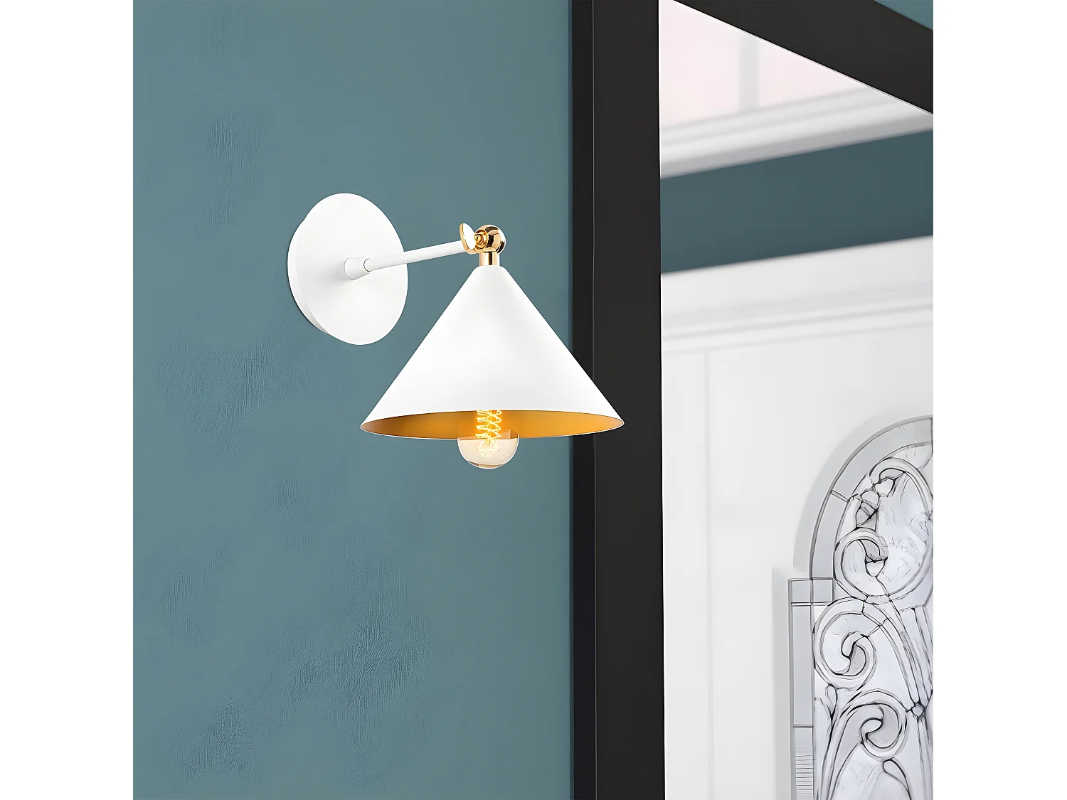 Applique Harvey de style nordique avec abat-jour blanc et détail doré 1xE27