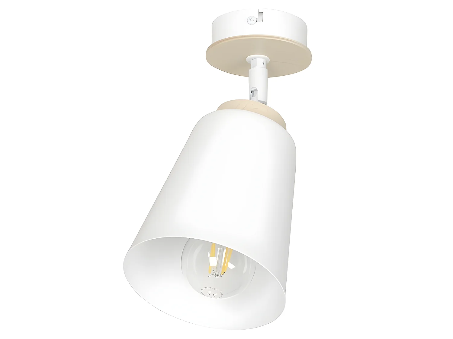Applique Tasla avec abat-jour orientable blanc et détail en bois 1xE27