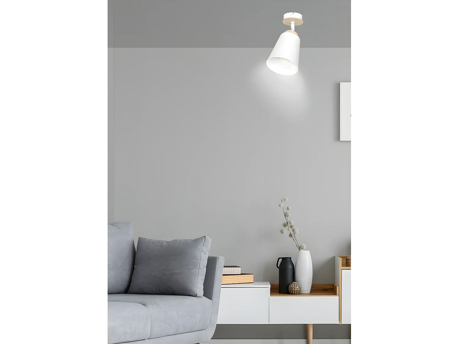 Applique Tasla avec abat-jour orientable blanc et détail en bois 1xE27