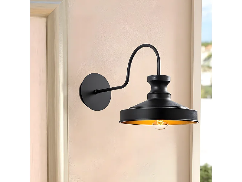 Candeeiro de parede estilo vintage retro Harvey com abajur de metal preto 1xE27