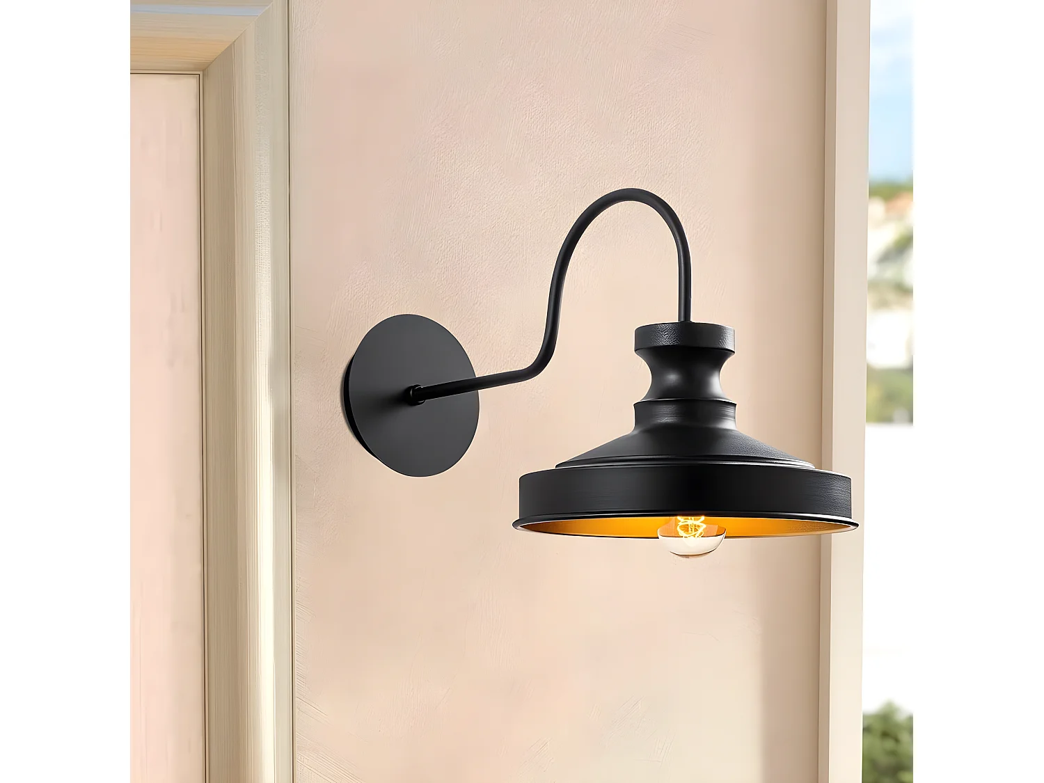 Candeeiro de parede estilo vintage retro Harvey com abajur de metal preto 1xE27