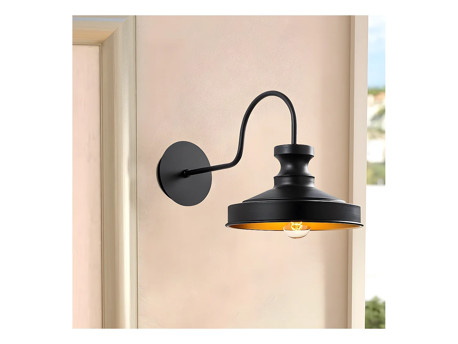 Applique murale style rétro vintage Harvey avec abat-jour en métal noir 1xE27