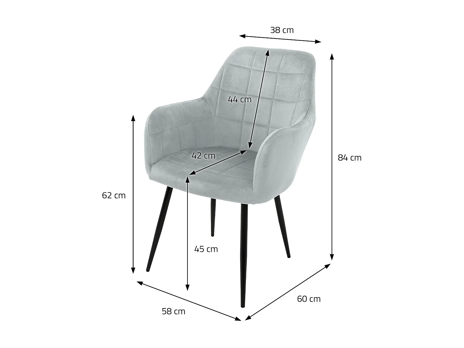 4 x Chaise salle à manger fauteuil bureau avec accoudoirs assise en velours gris