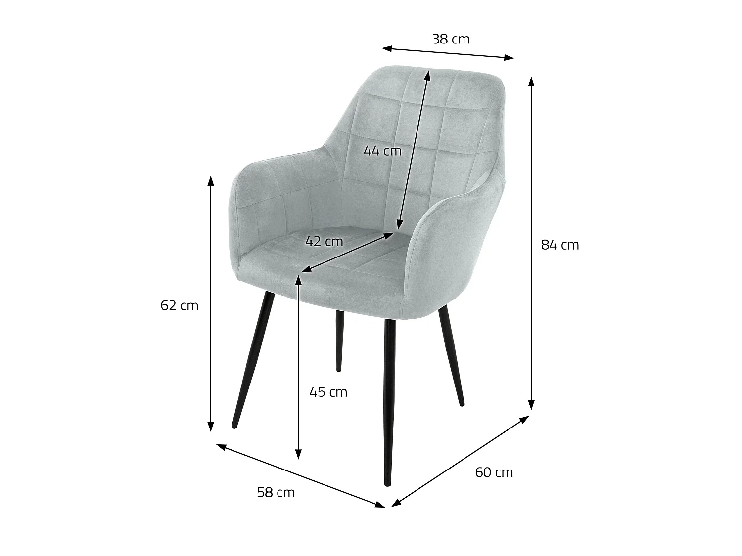 4x Sillón mueble de comedor oficina gris asientos sofá retro tapizado acolchado