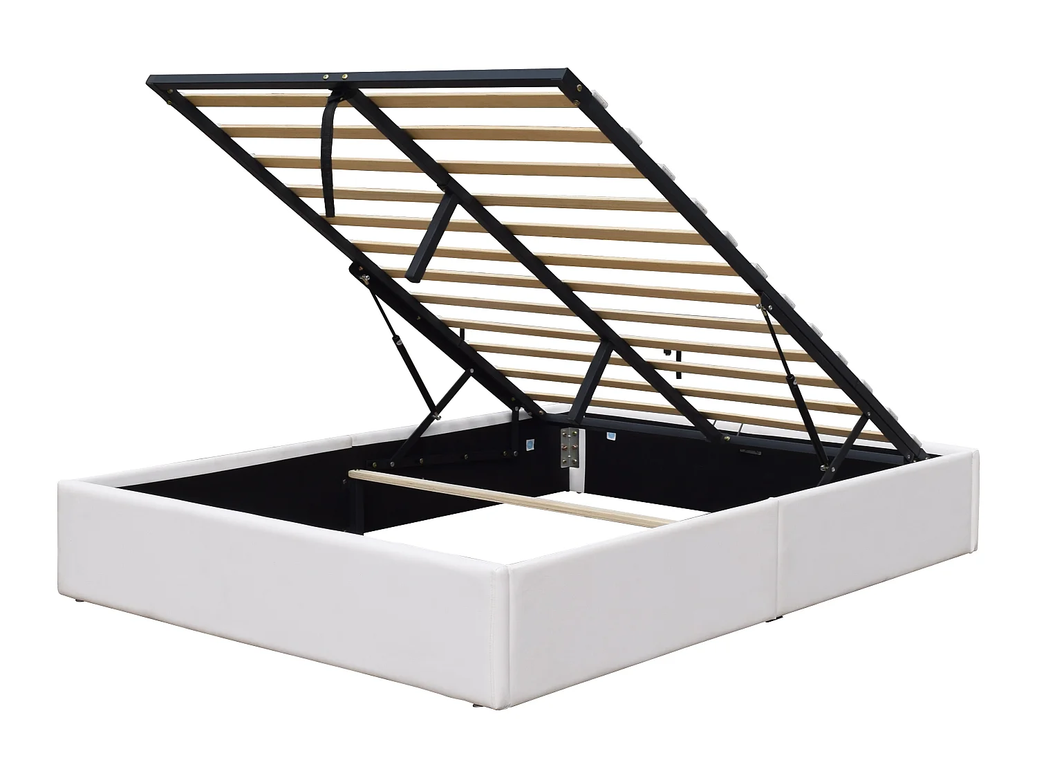 Lit Coffre Gris avec Pieds pour Matelas 160x200 cm - 2 x 14 Lattes - Montage Rapide