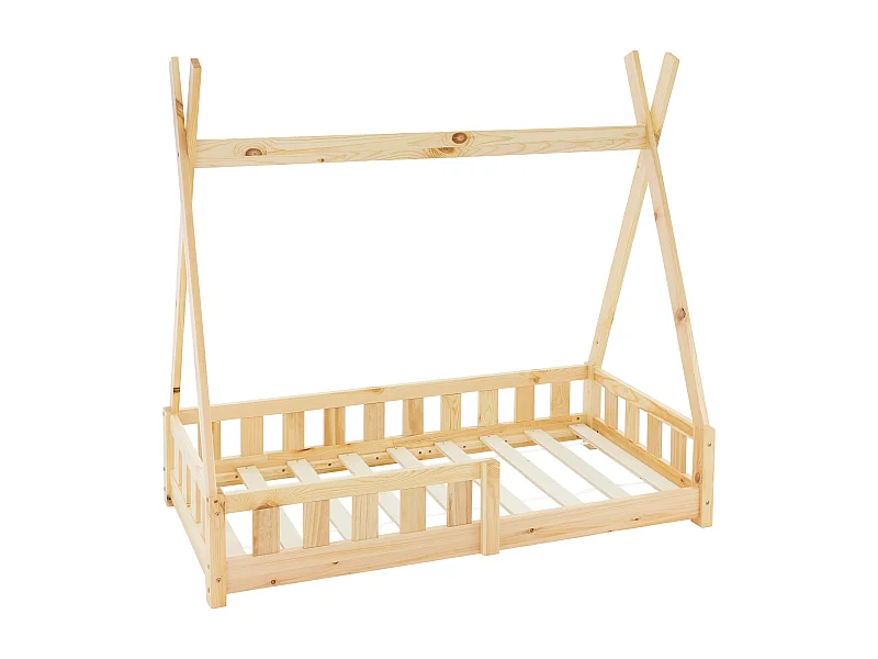 ML-Design Letto tepee per bambini 70x 140 cm con sponde, rete a doghe lettino tenda indiana da in legno di pino massiccio naturale per cameretta bimbi