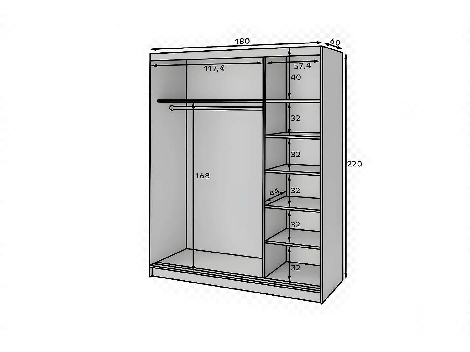 Kleiderschrank Artinero Basic XL (180cm)/Schwarz&Braun/An Lager