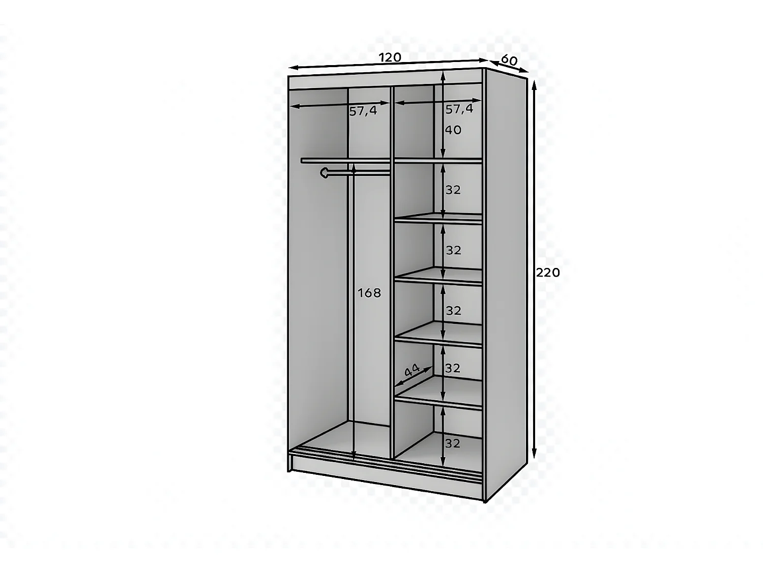 Kleiderschrank Retro (120cm)/Braun&Schwarz/An Lager