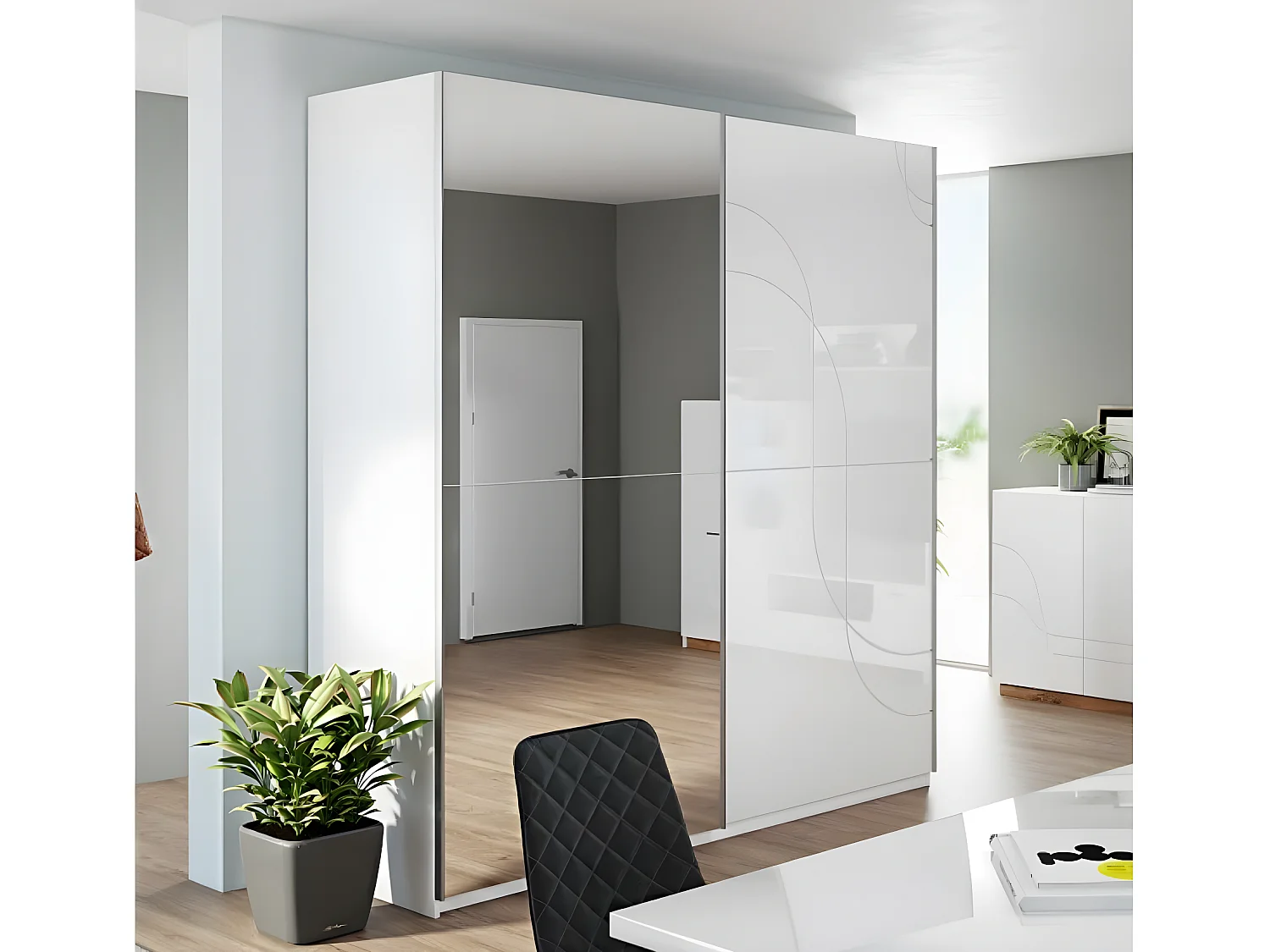 Kleiderschrank Bran M (200cm)/Schiebetüren/Weiss