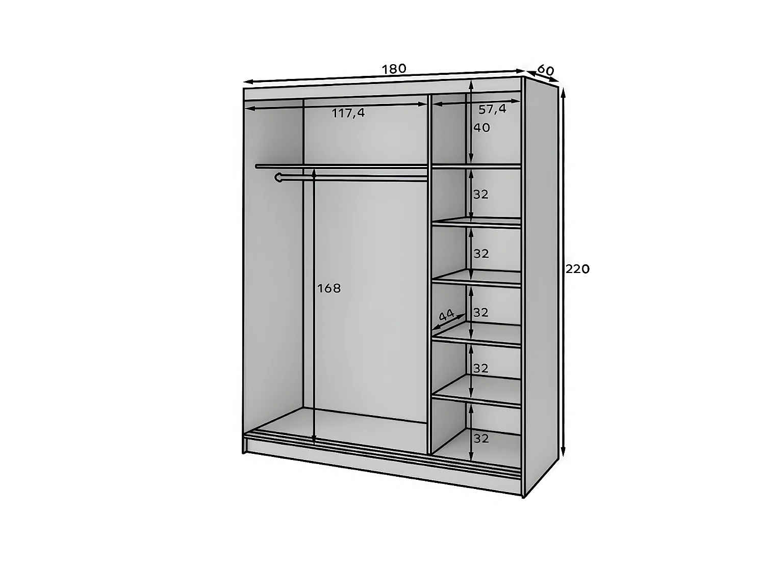 Kleiderschrank Retro XL (180cm)/Braun&Schwarz/An Lager