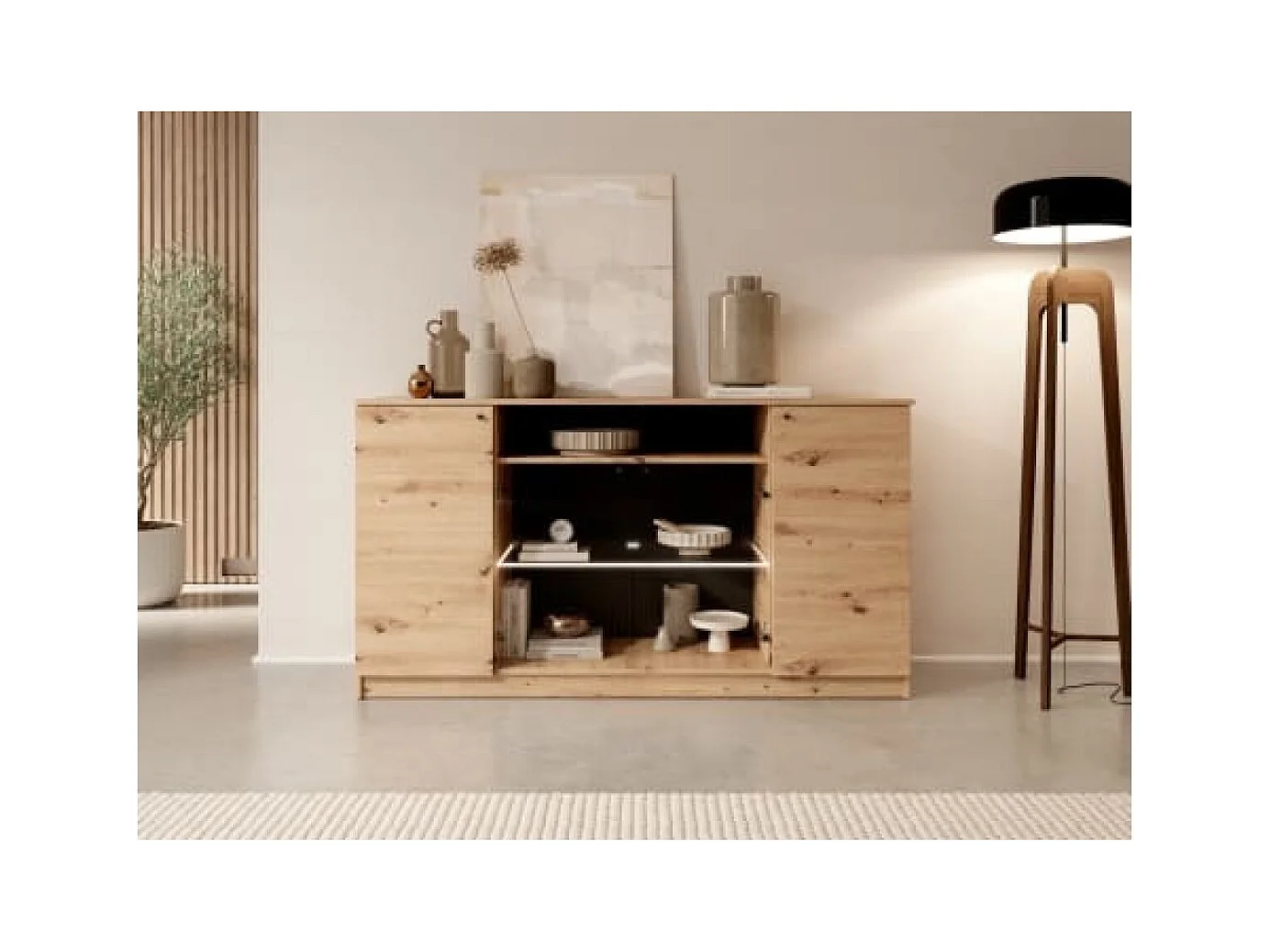 Buffet Evy I/Portes battantes/Plateau de meuble/Verre/Artisan