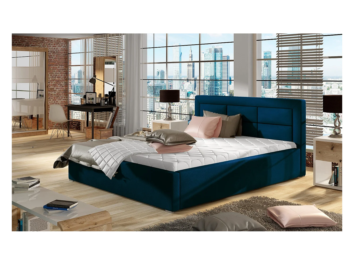 Letto Finno L (180x200)/Tessuto-Blu