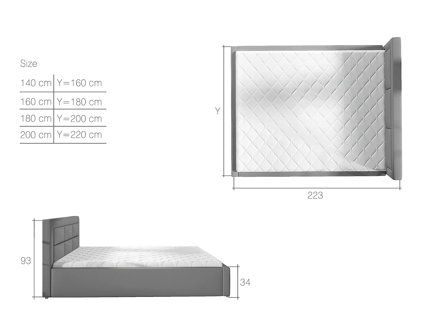 Letto Finno S (140x200)/Tessuto-Verde