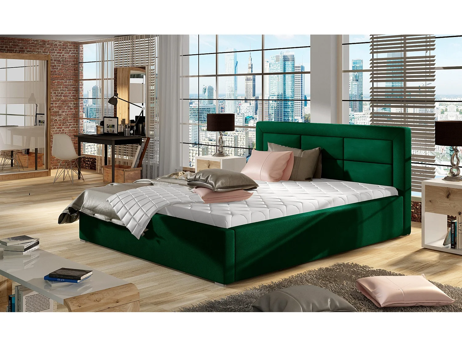 Bett Finno S (140x200)/Stoff-Grün