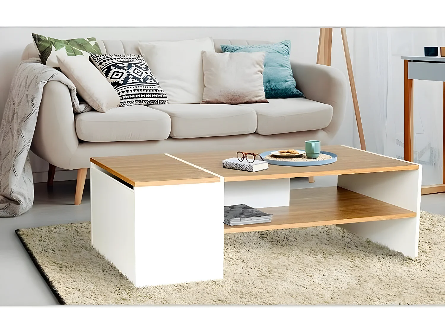 Couchtisch Zoe/Möbelplatte/Weiss&Sonoma