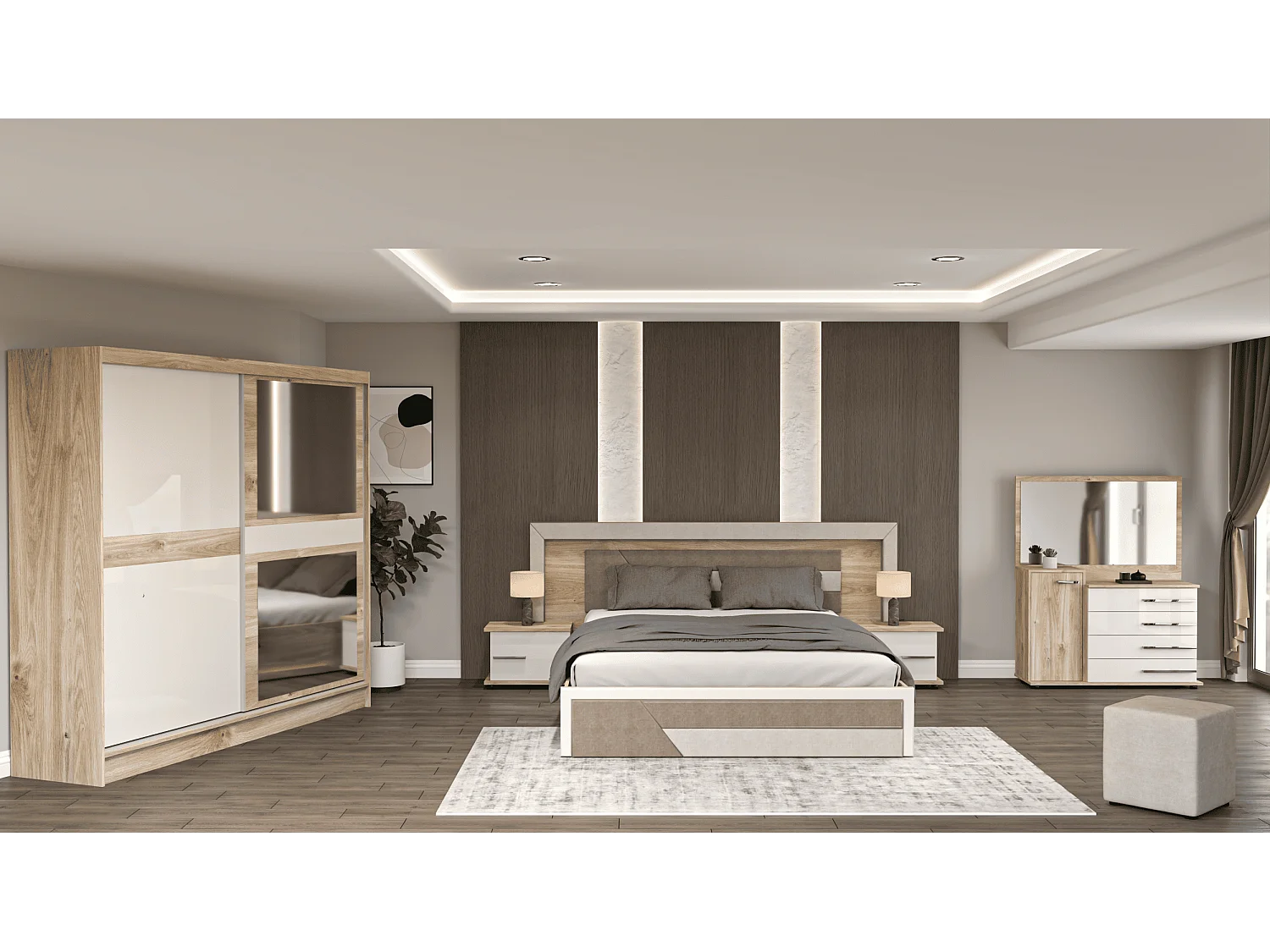 Set da camera da letto Monica/Marrone&Biege