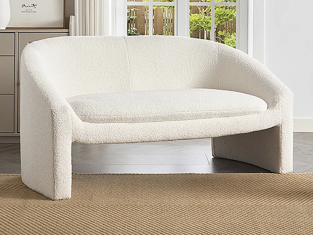 Zitbank 2 personen en fauteuil in wit bouclé OSSANA