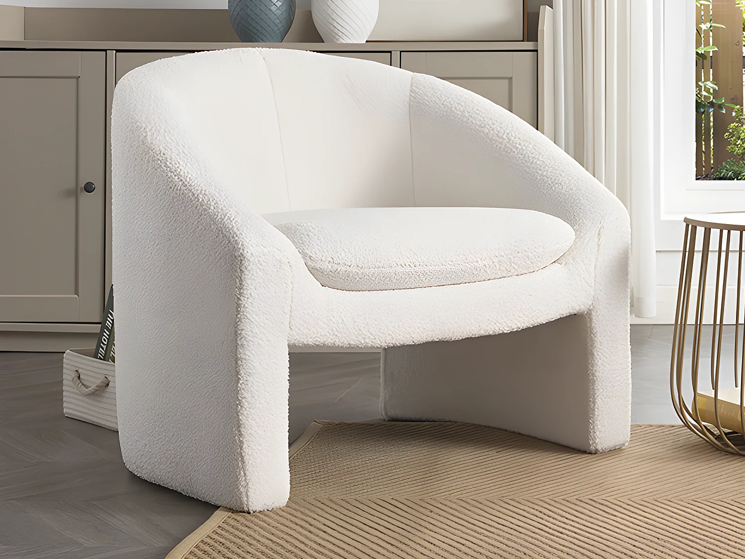 Zitbank 2 personen en fauteuil in wit bouclé OSSANA