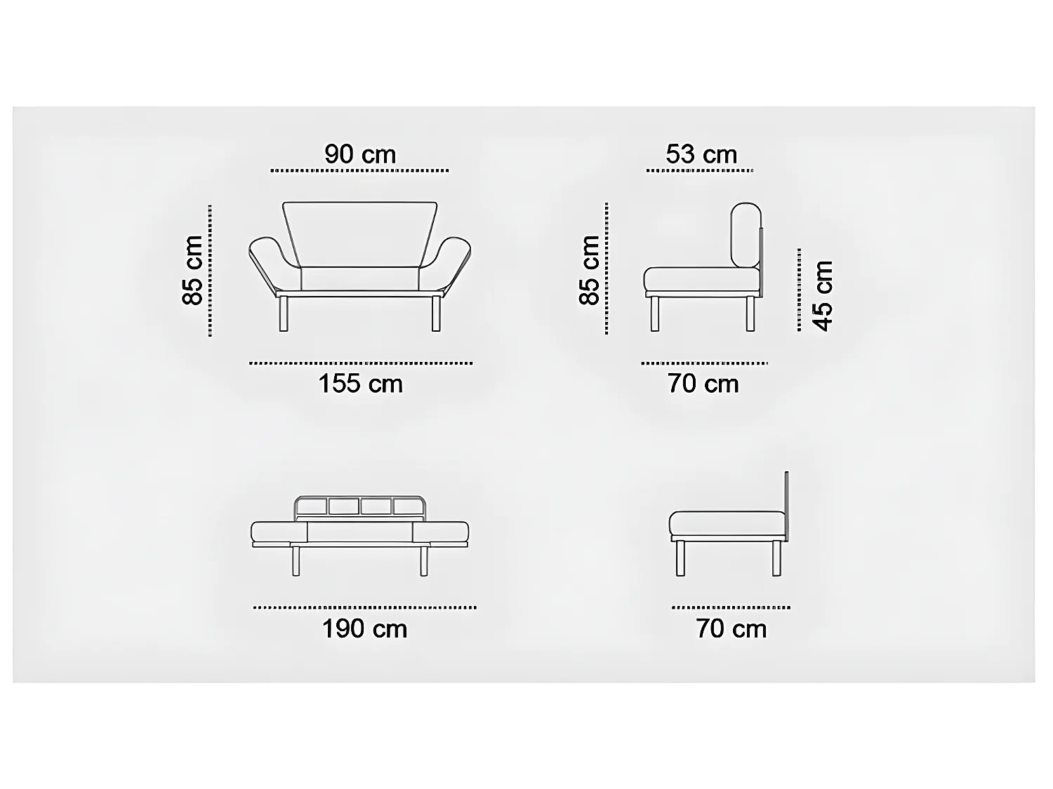 Canapé 2 places transformable en lit tissu gris clair Pliaz 155cm