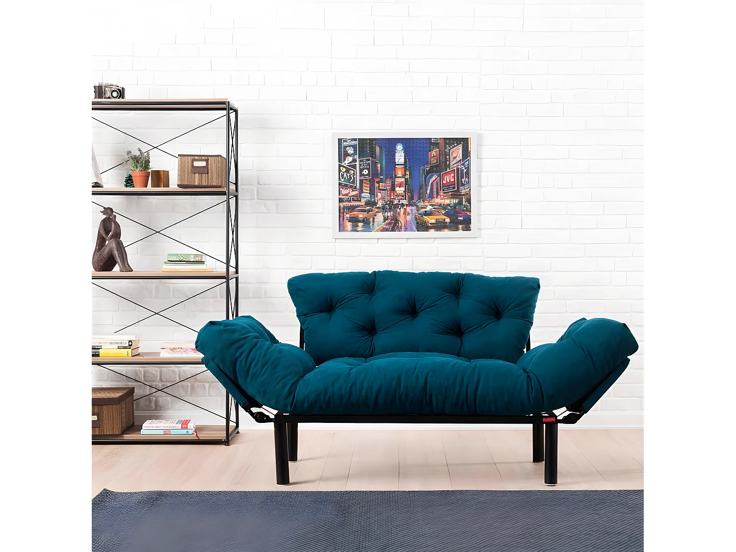 Canapé 2 places transformable en lit tissu gris clair Pliaz 155cm