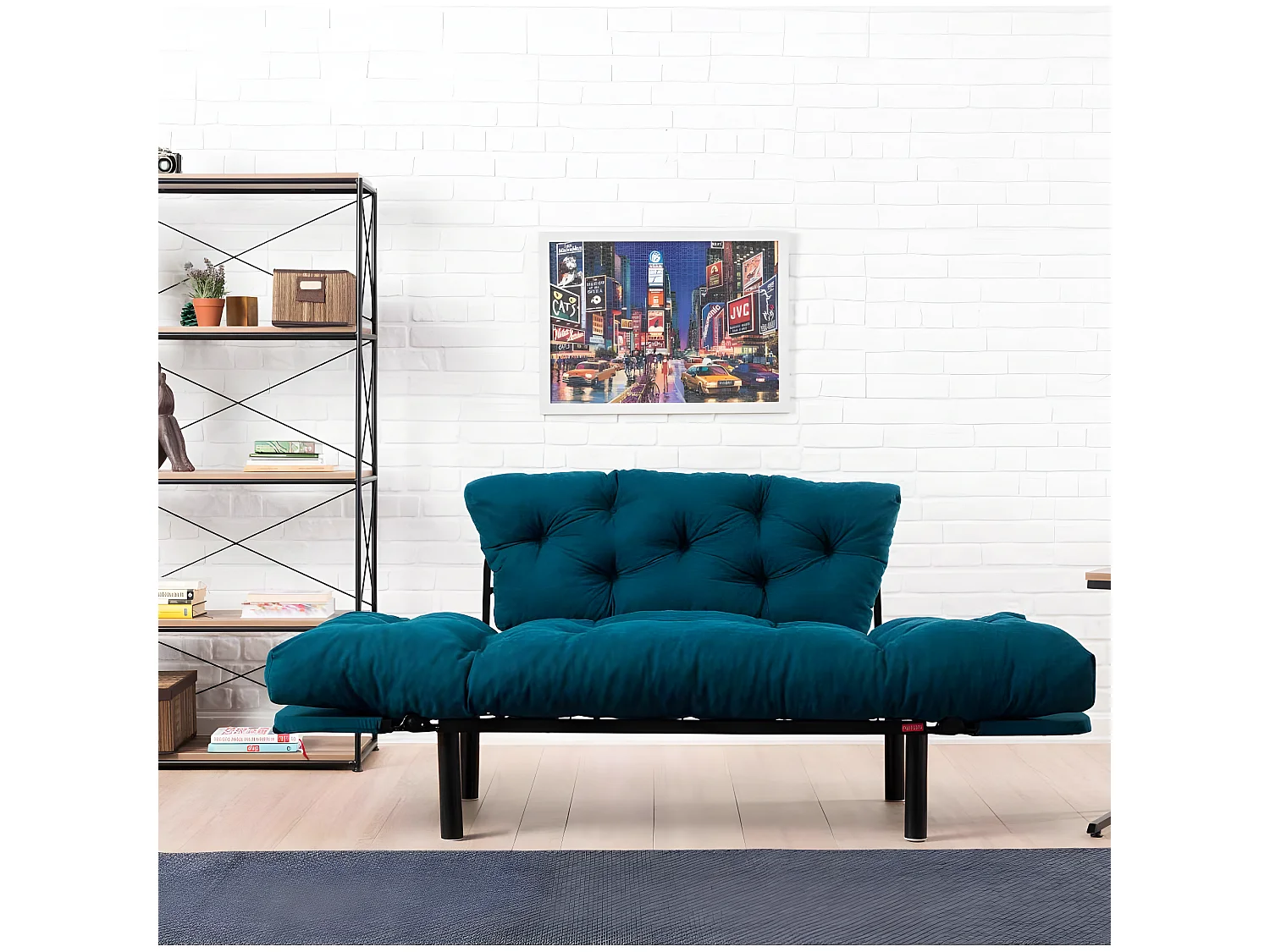 Canapé 2 places transformable en lit tissu gris clair Pliaz 155cm