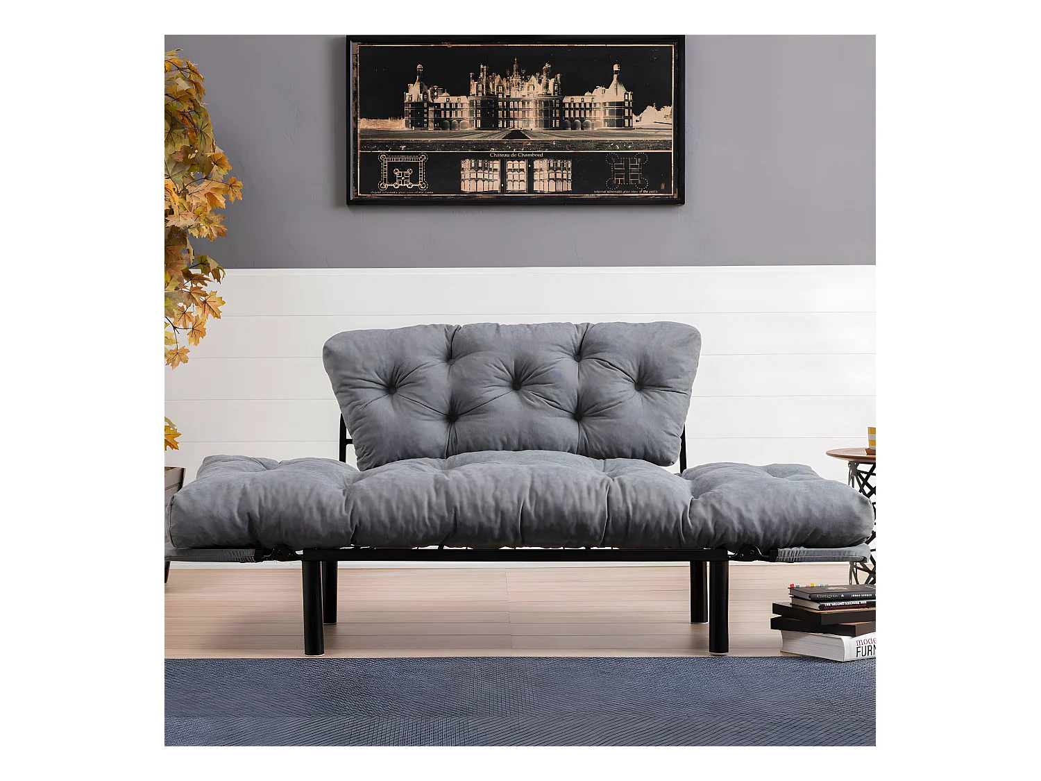 Canapé 2 places transformable en lit tissu gris clair Pliaz 155cm