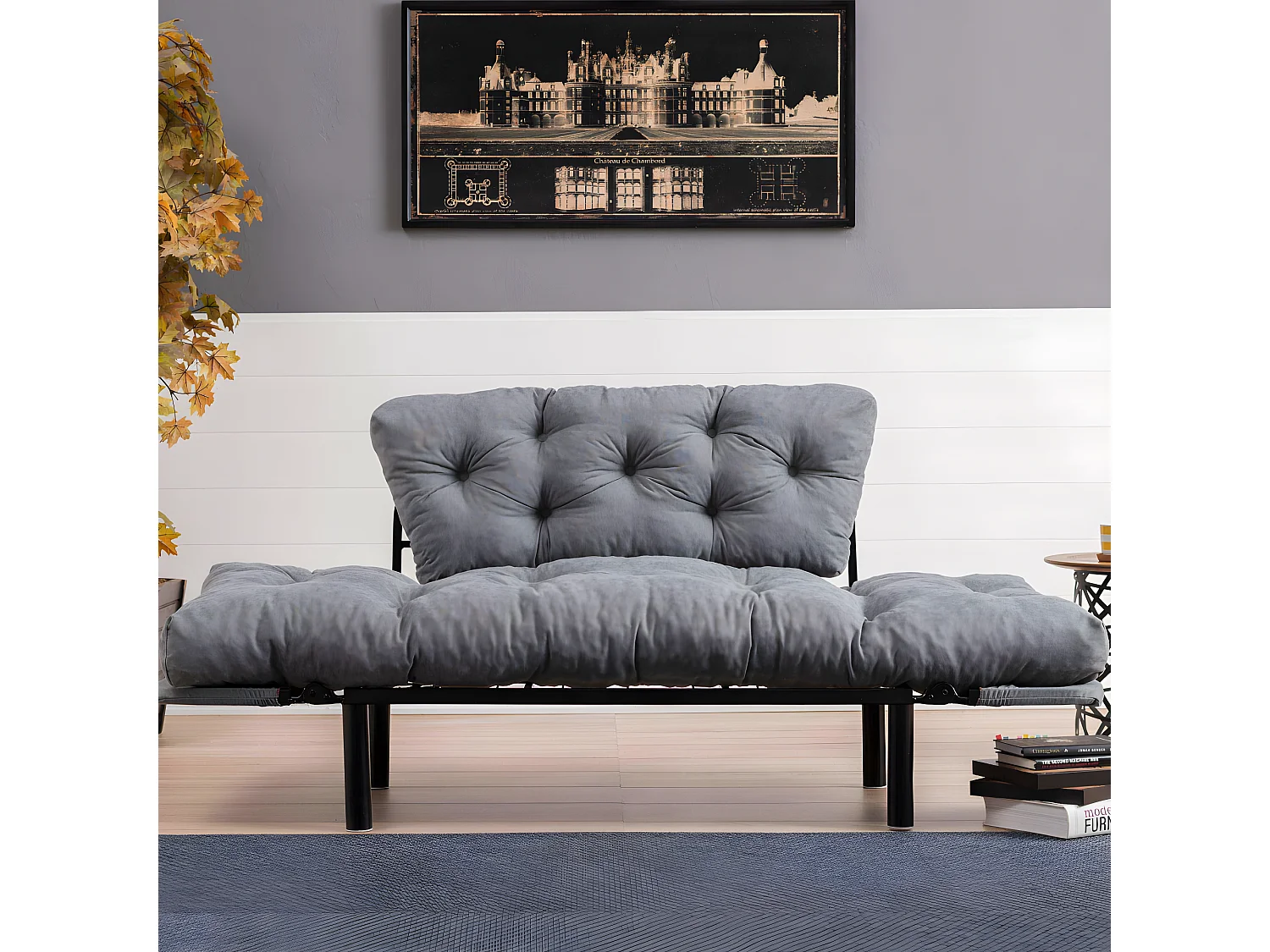 Canapé 2 places transformable en lit tissu gris clair Pliaz 155cm