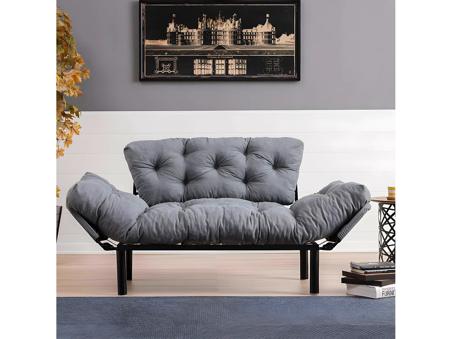 Canapé 2 places transformable en lit tissu gris clair Pliaz 155cm