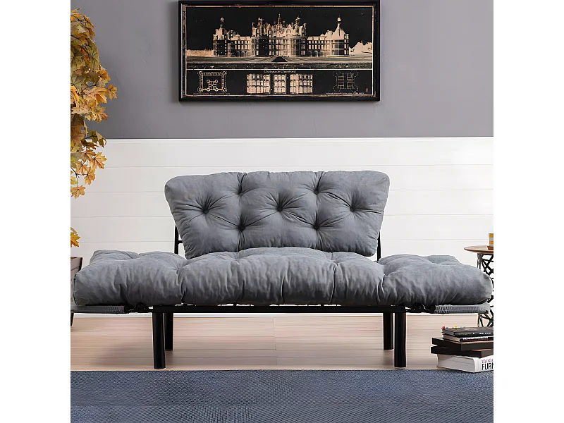 Canapé 2 places transformable en lit tissu gris clair Pliaz 155cm