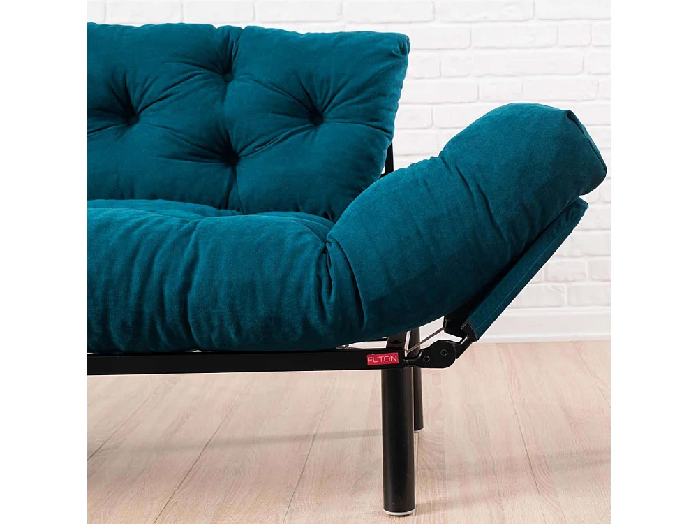 Canapé 2 places transformable en lit tissu bleu pétrole Pliaz 155cm