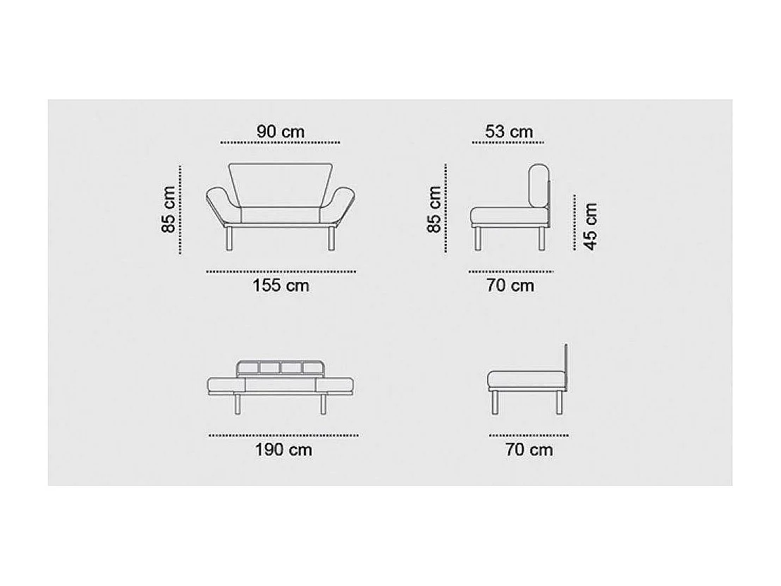 Canapé 2 places transformable en lit tissu bleu pétrole Pliaz 155cm