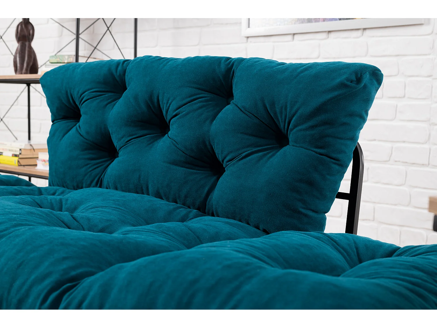 Canapé 2 places transformable en lit tissu bleu pétrole Pliaz 155cm