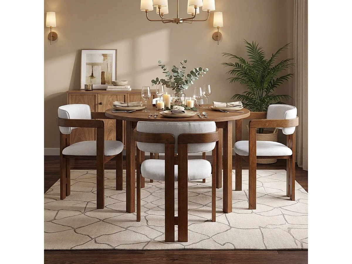 Silla de madera con reposabrazos y asiento de lino Thaloth - Nogal