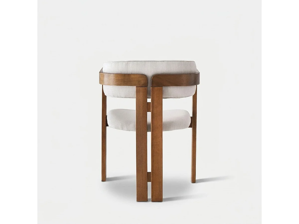 Silla de madera con reposabrazos y asiento de lino Thaloth - Nogal