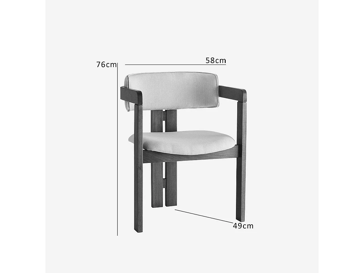 Silla de madera con reposabrazos y asiento de lino Thaloth - Nogal