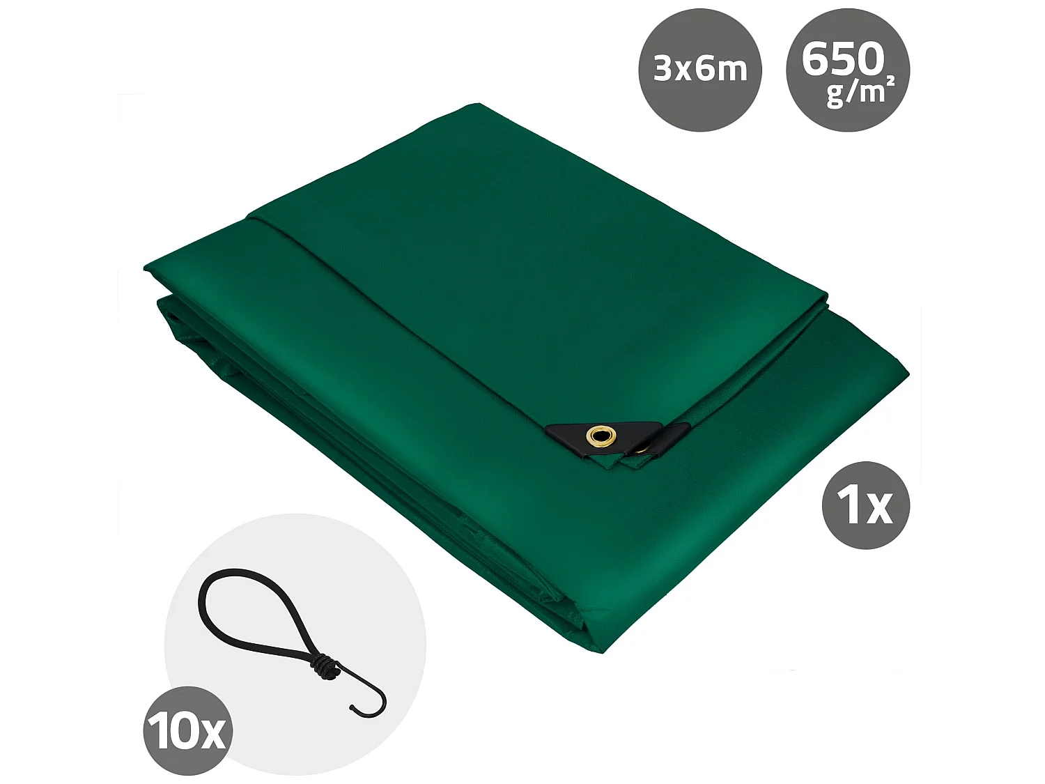 ECD Germany Bâche de couverture Premium Bâche en tissu avec oeillets, 6x3m 18m², 650g/m², vert, PVC, étanche, résistant à la déchirure