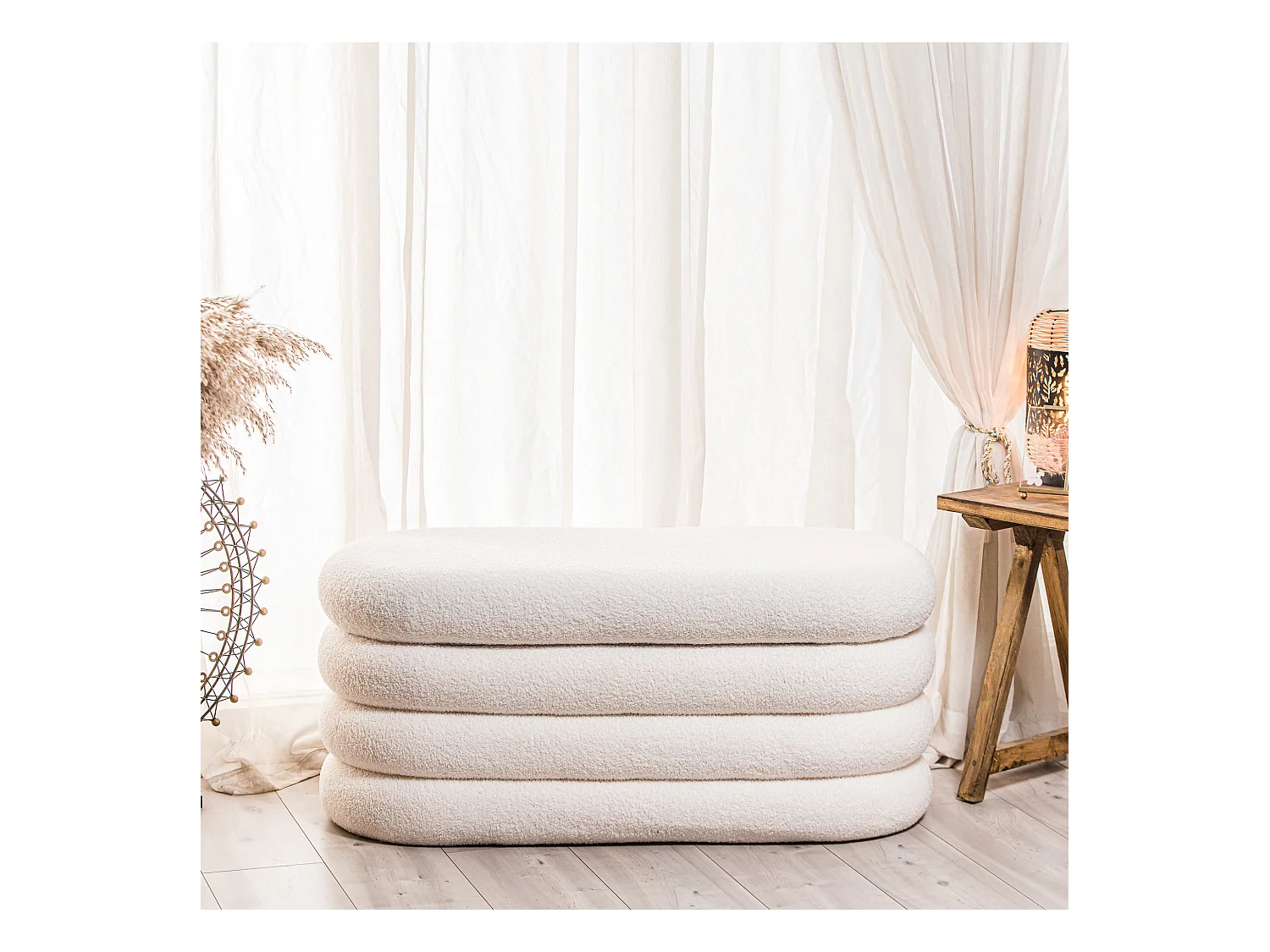 Banc coffre avec rangement en bouclettes blanches