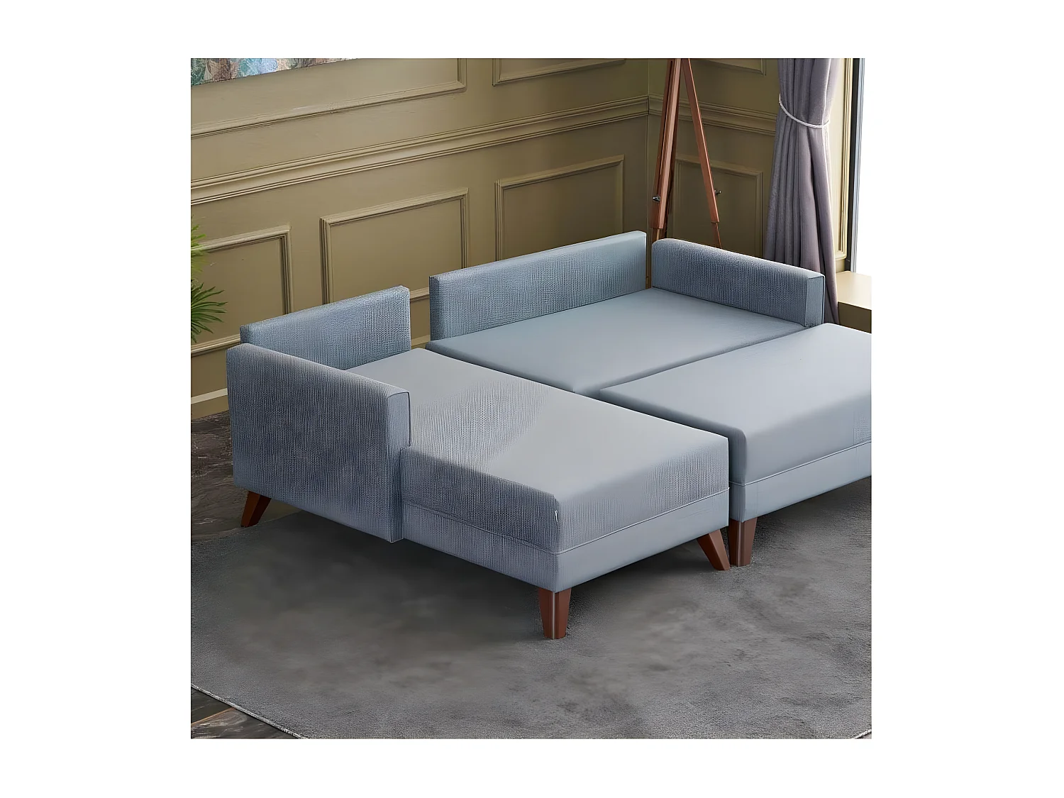 Canapé d'angle convertible en tissu bleu Bella Angle à gauche